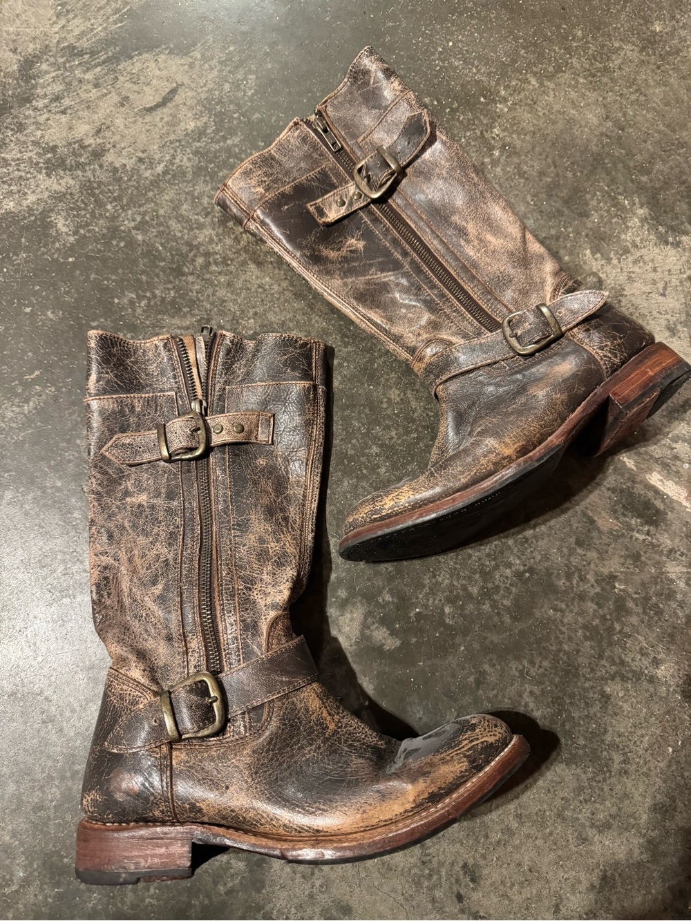 Bed Stu Brown Distressed Leather Buckle Boots